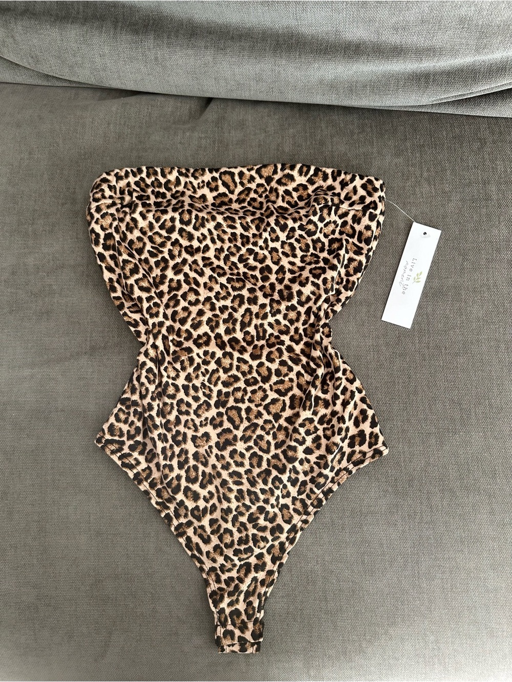 Leopard Print Strapless Bodysuit - Tan/Black